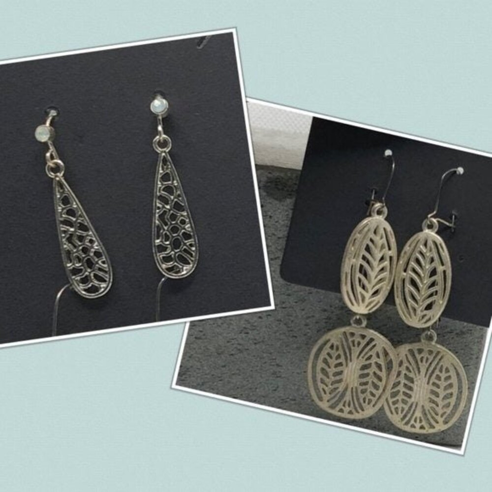Filigree Dangle Earrings Set 3 Pairs Silver Tone